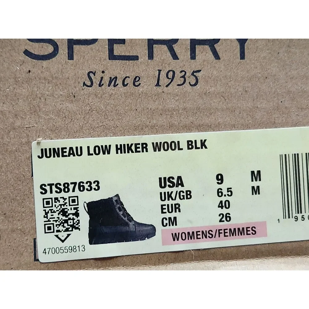 Sperry Juneau Low Hiker Wool‑Blend Boots Women’s 9 Black